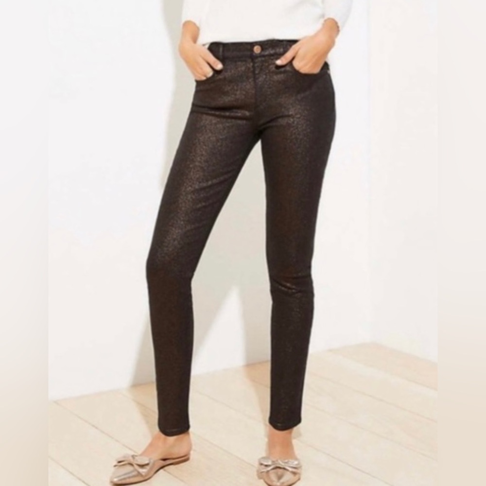 Loft Made & Loved Metallic Shimmer Bronze Slim Pocket Skinny Jeans